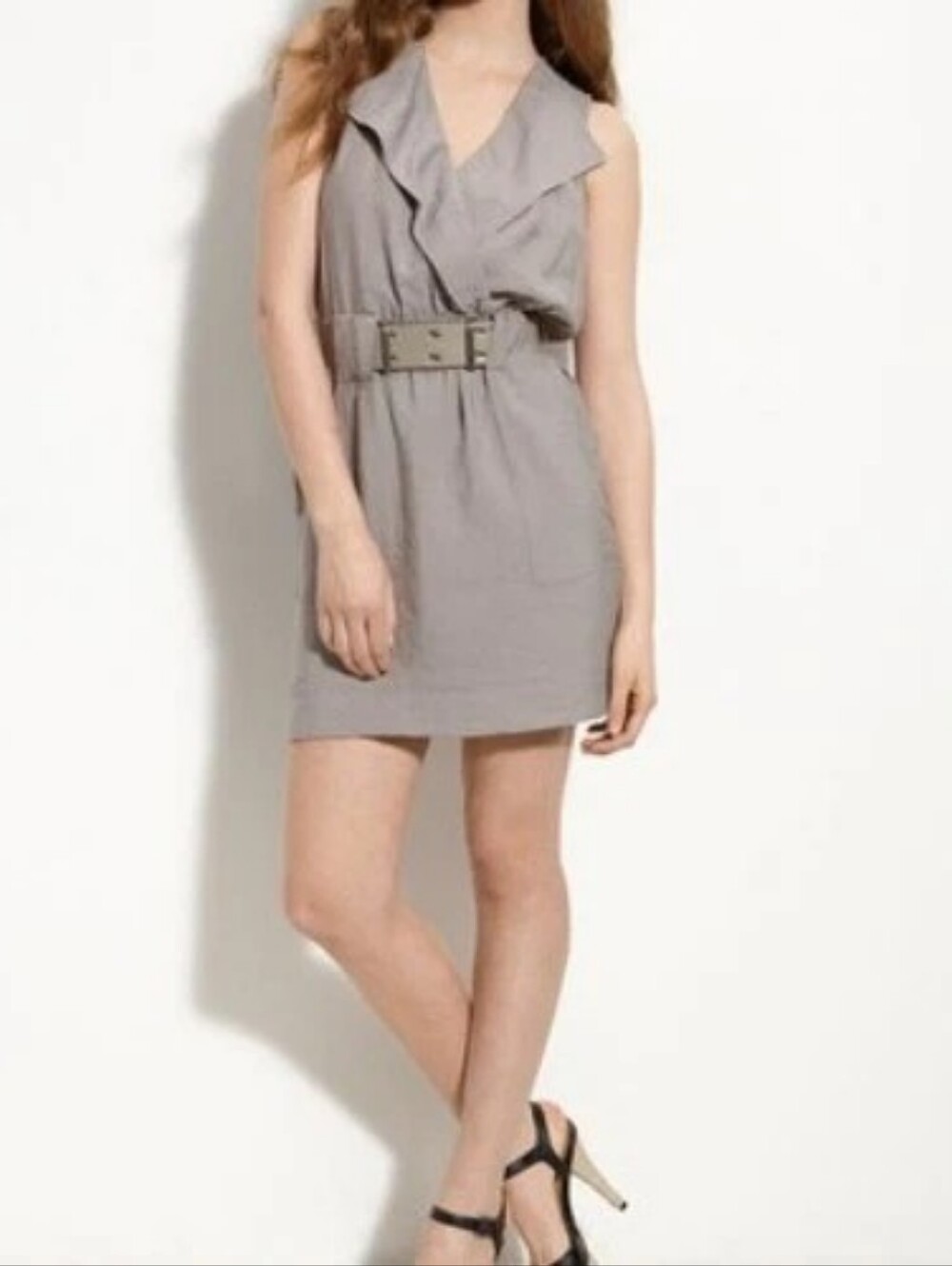 BCBGMAXAZRIA Medium Dovielle Utility Faux Wrap Mini Dress - Moss Taupe